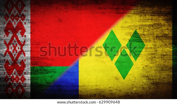 Flags of Belarus and Saint Vincent and the\
Grenadines divided\
diagonally