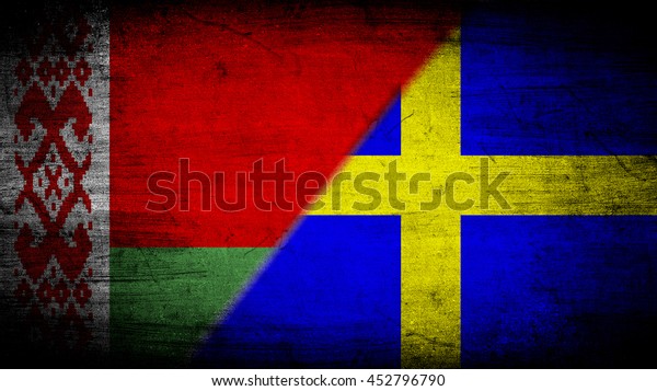 Flags of Belarus\
and Sweden divided\
diagonally