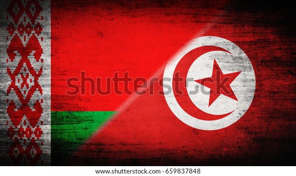 Flags of\
Belarus and Tunisia divided\
diagonally