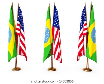 flags of Brazil and the United State isolated white