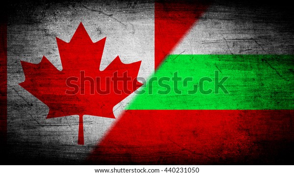 Flags of
Bulgaria and Canada divided
diagonally