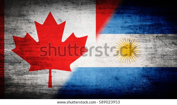 Flags of\
Canada and Argentina divided\
diagonally