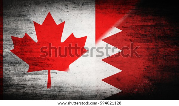 Flags of Canada\
and Bahrain divided\
diagonally