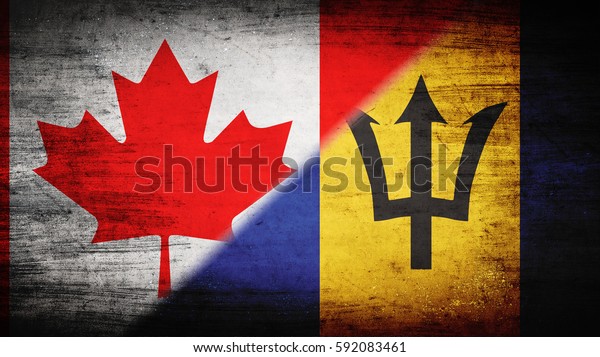 Flags of Canada
and Barbados divided
diagonally