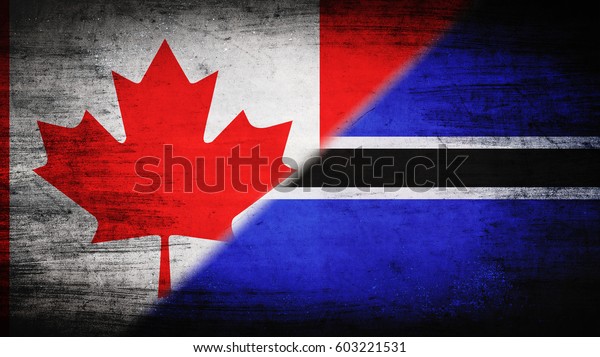 Flags of Canada
and Botswana divided
diagonally