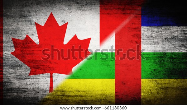 Flags of Canada and Central African Republic\
divided diagonally