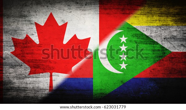 Flags of\
Canada and Comoro Islands divided\
diagonally