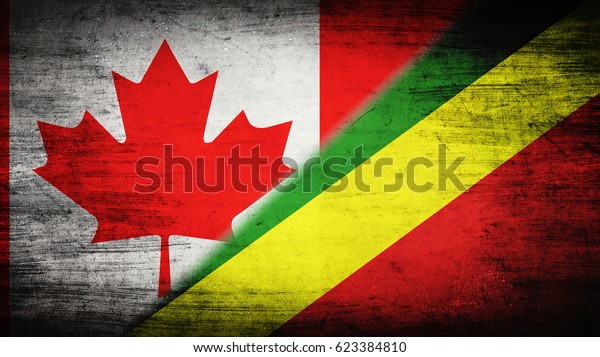 Flags of Canada\
and Congo divided\
diagonally