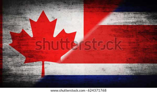 Flags of\
Canada and Costa Rica divided\
diagonally