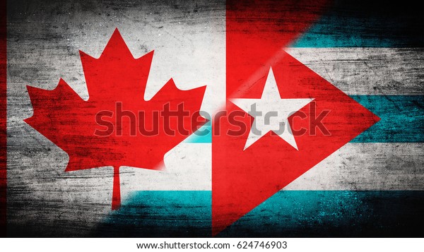 Flags of Canada and\
Cuba divided\
diagonally
