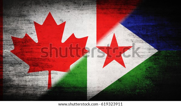 Flags of Canada\
and Djibouti divided\
diagonally
