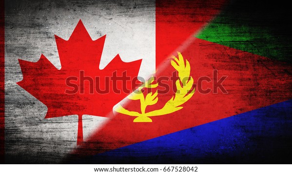 Flags of Canada\
and Eritrea divided\
diagonally