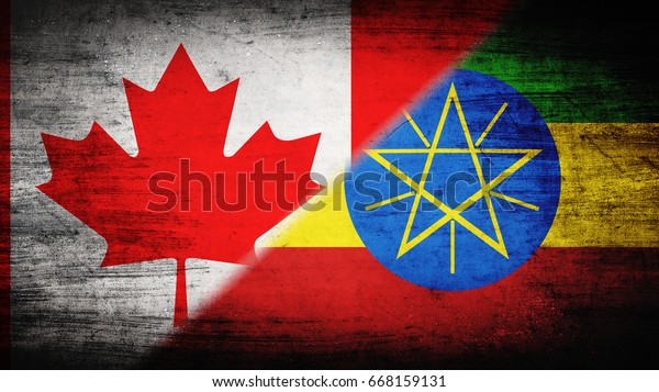 Flags of Canada\
and Ethiopia divided\
diagonally