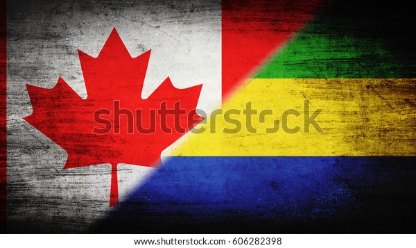 Flags of Canada\
and Gabon divided\
diagonally
