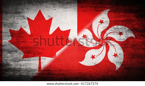 Flags of\
Canada and Hong Kong divided\
diagonally