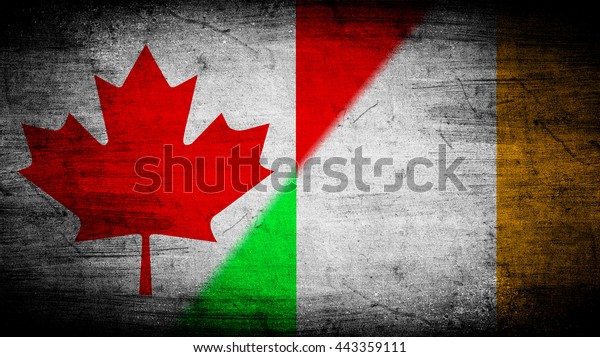 Flags of Canada\
and Ireland divided\
diagonally