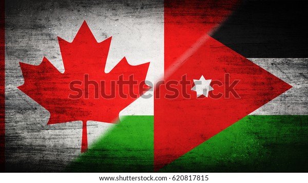 Flags of Canada\
and Jordan divided\
diagonally