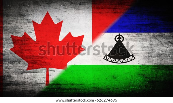Flags of Canada\
and Lesotho divided\
diagonally