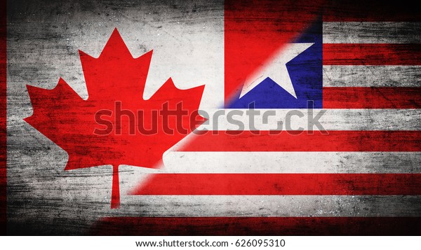 Flags of Canada\
and Liberia divided\
diagonally