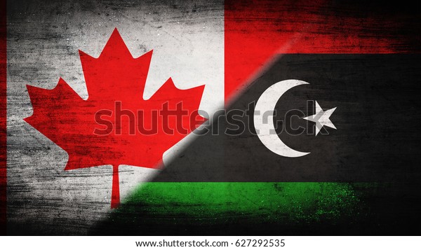 Flags of Canada\
and Libya divided\
diagonally