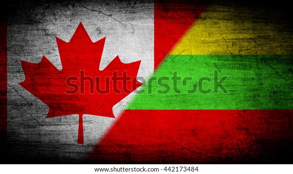 Flags of\
Canada and Lithuania divided\
diagonally
