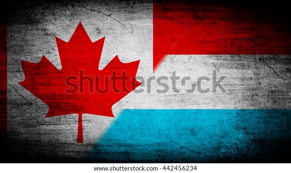 Flags of\
Canada and Luxembourg divided\
diagonally