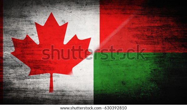 Flags of\
Canada and Madagascar divided\
diagonally
