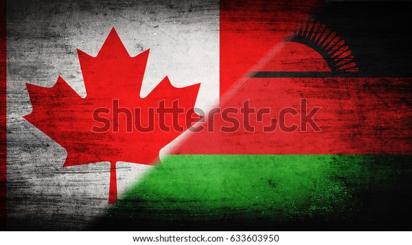 Flags of Canada\
and Malawi divided\
diagonally