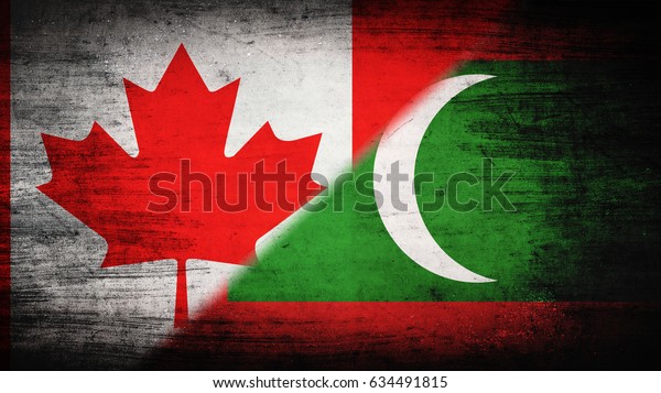 Flags of Canada\
and Maldives divided\
diagonally