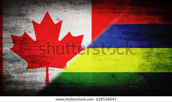 Flags of\
Canada and Mauritius divided\
diagonally