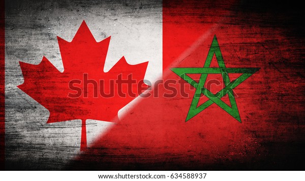Flags of Canada\
and Morocco divided\
diagonally