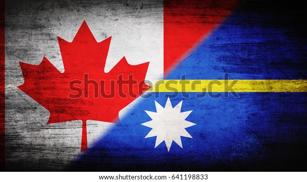 Flags of Canada\
and Nauru divided\
diagonally