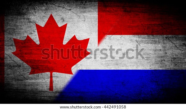 Flags of\
Canada and Netherlands divided\
diagonally