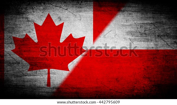 Flags of Canada\
and Poland divided\
diagonally