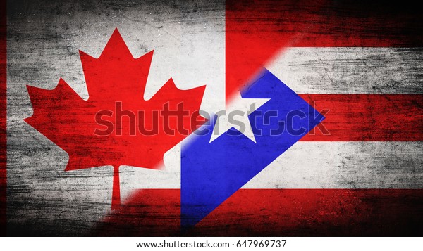 Flags of\
Canada and Puerto Rico divided\
diagonally