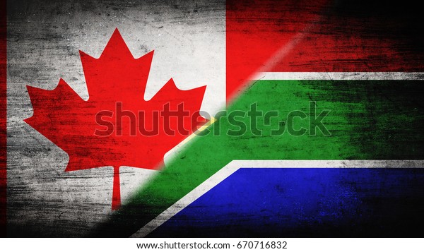 Flags of Canada and Republic of South Africa\
divided diagonally