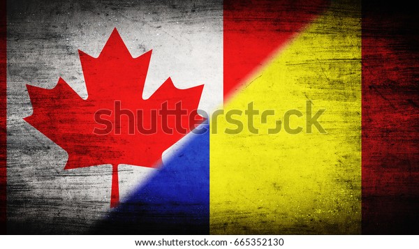 Flags of Canada\
 and Romania divided\
diagonally