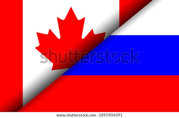 Flags of the Canada and Russia divided\
diagonally. 3D\
rendering