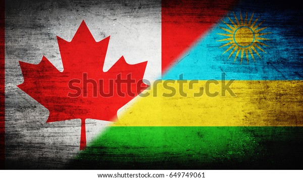 Flags of Canada\
and Rwanda divided\
diagonally