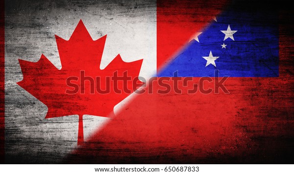 Flags of Canada\
and Samoa divided\
diagonally