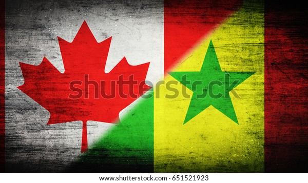 Flags of Canada\
and Senegal divided\
diagonally