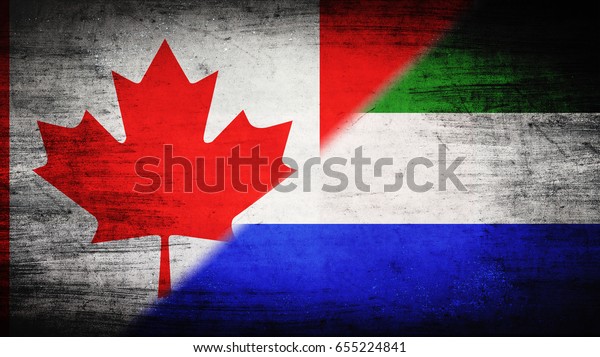 Flags of\
Canada and Sierra Leone divided\
diagonally