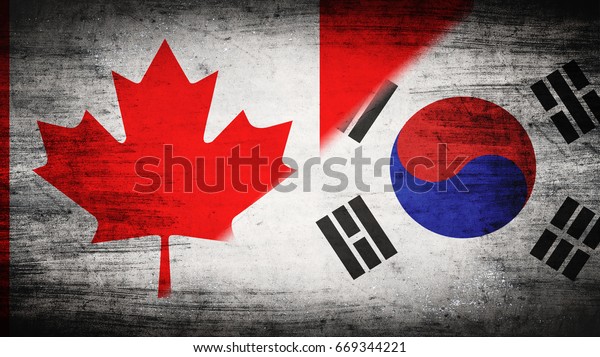 Flags of\
Canada and South Korea divided\
diagonally