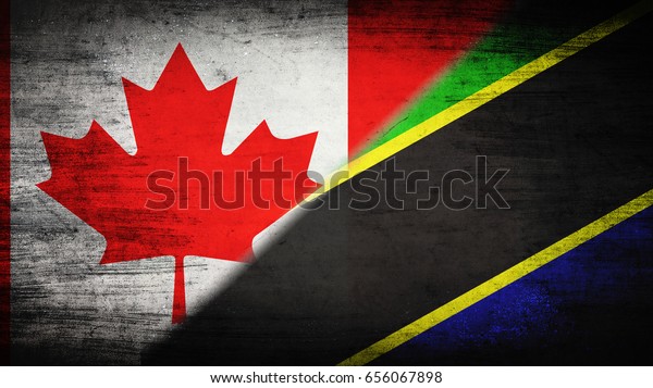 Flags of Canada\
and Tanzania divided\
diagonally