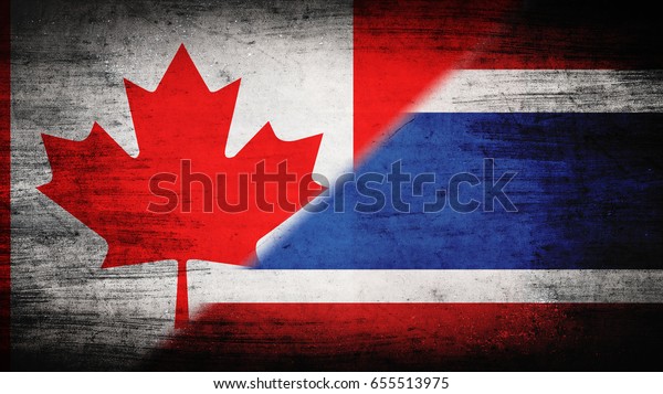 Flags of Canada\
and Thailand divided\
diagonally