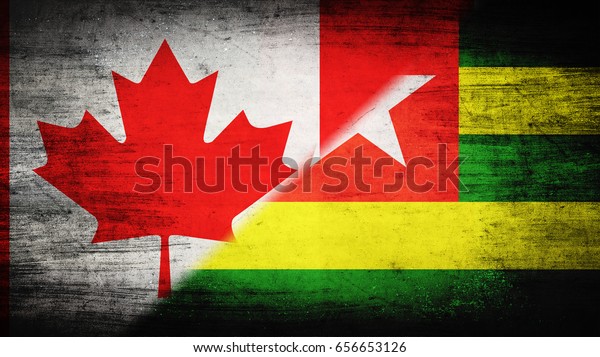 Flags of Canada and\
Togo divided\
diagonally