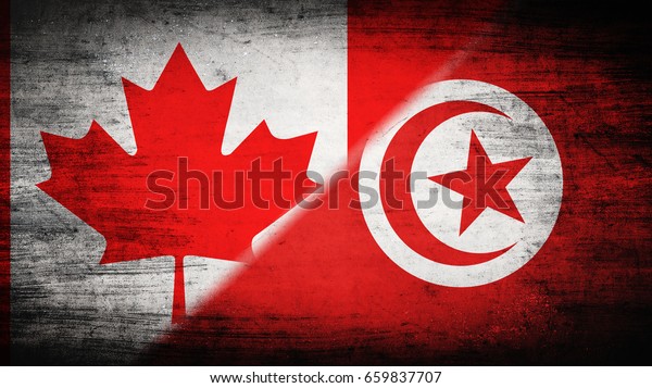 Flags of Canada\
and Tunisia divided\
diagonally