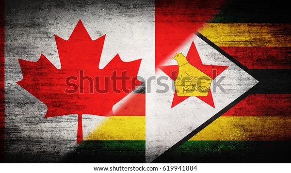 Flags of Canada\
and Zimbabwe divided\
diagonally