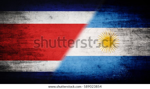 Flags of\
Costa Rica and Argentina divided\
diagonally