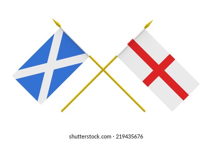 Flags Of England And Scotland, 3d Render, Isolated